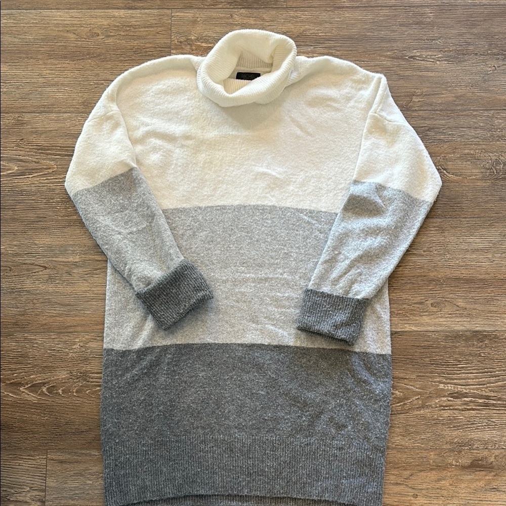 RACHEL Rachel Roy Women's Large Turtleneck Sweater Dress Grey White Colorblock